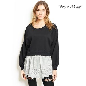 Charcoal Relax Fit Peplum Lace Ruffle Sweatshirts